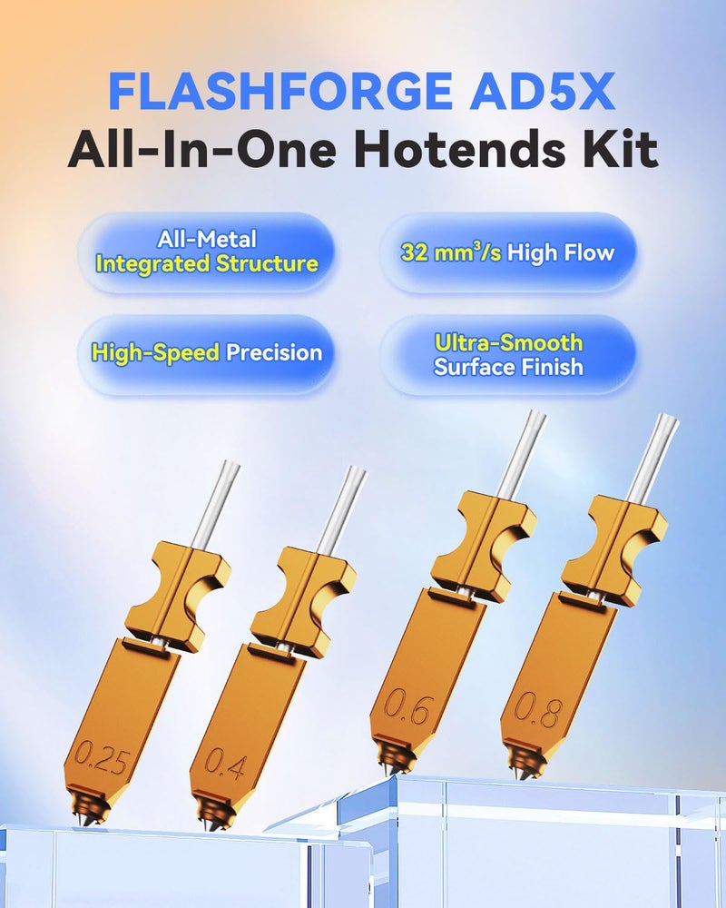 FLASHFORGE AD5X 3D Printer Hotend Kit, Replacement 0.25/0.4/0.6/0.8 mm Nozzle Bundle, High-Temperature Resistance and High-Speed Precision Printing, 4-Size Pack Fulfills Your Printing Needs - Image 2